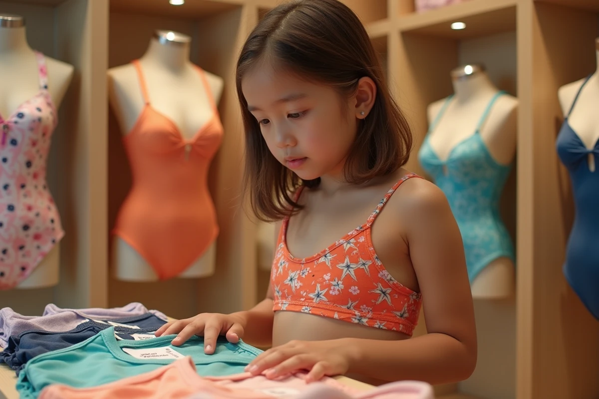 Adolescente examinant des échantillons de maillots de bain