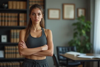 Jeune athlète féminine dans un bureau de droit