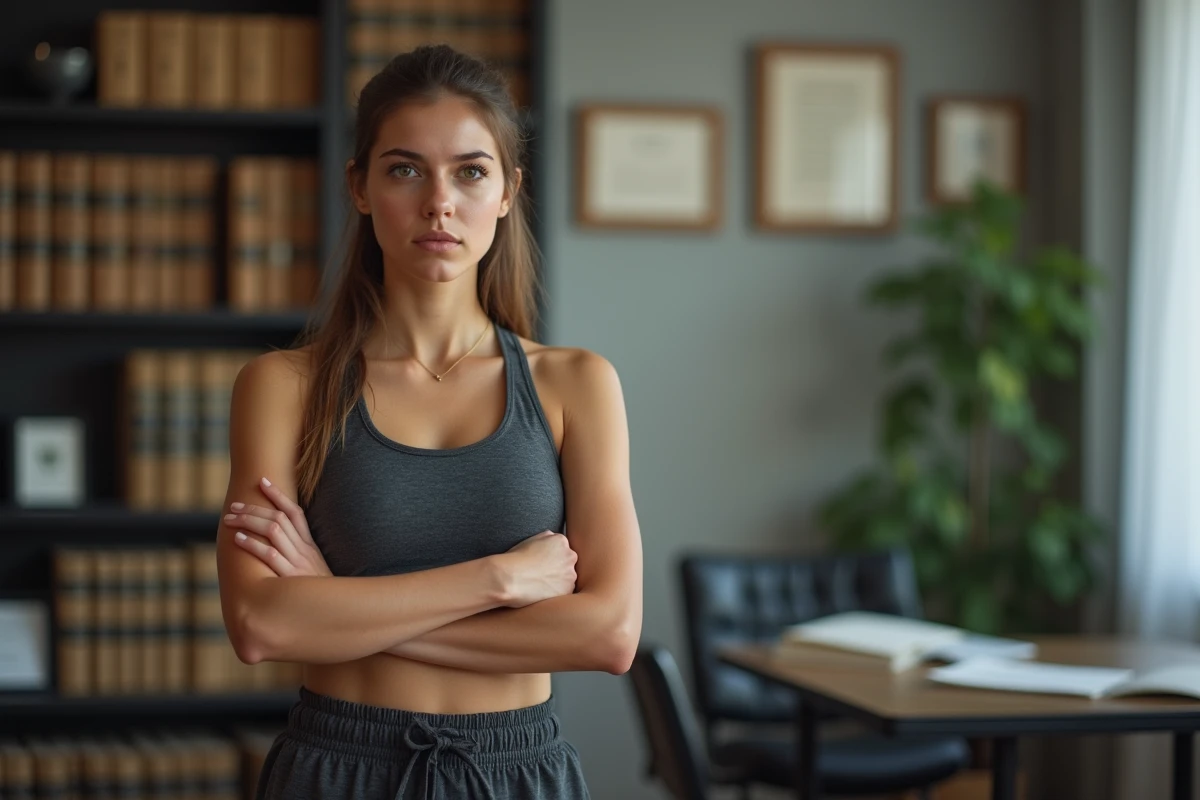 Jeune athlète féminine dans un bureau de droit