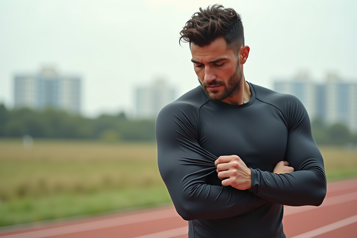 Athlète en plein effort portant un textile technique sur la piste