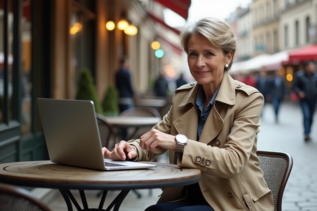 Femme d age moyenne comparant montres sur son ordinateur