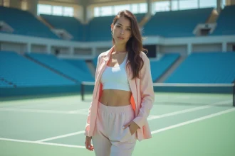 Femme sportive en extérieur sur court de tennis moderne