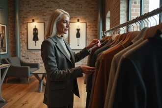 Femme méditerranéenne élégante dans une boutique vintage