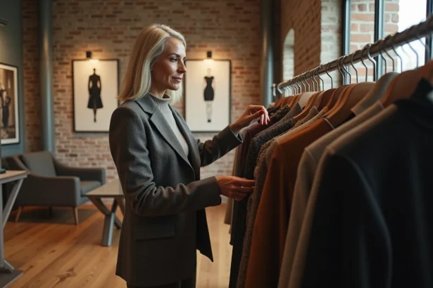 Femme méditerranéenne élégante dans une boutique vintage