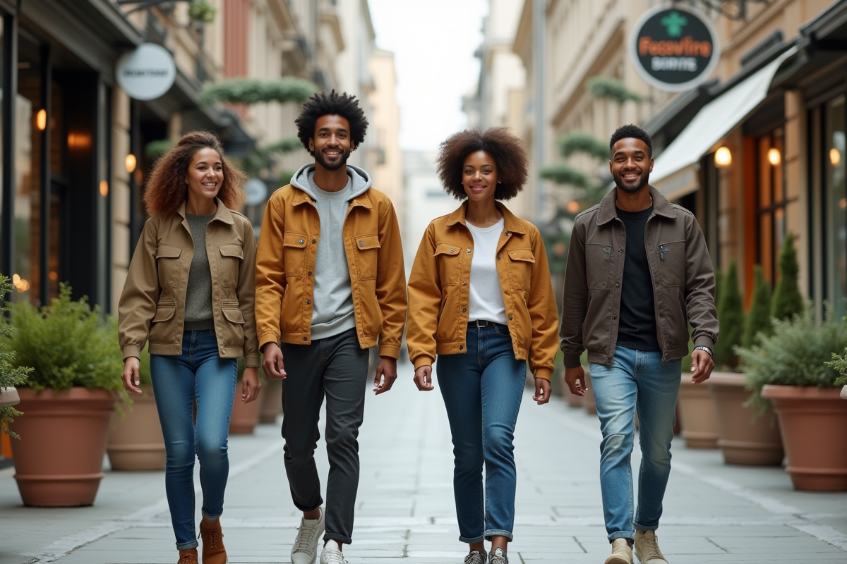 Groupe de jeunes adultes dans une rue urbaine durable