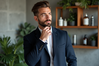 Homme élégant avec barbe portant blazer navy