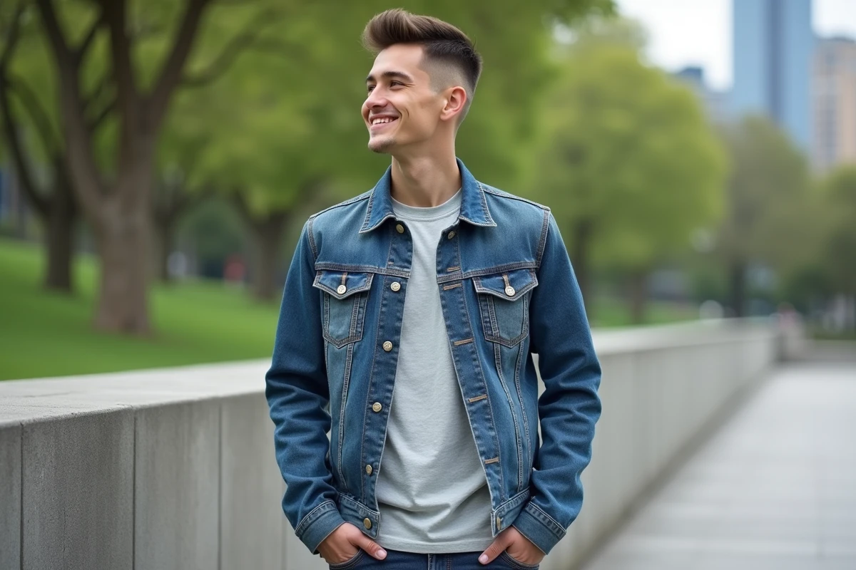 Jeune homme avec coupe taper dans un parc urbain