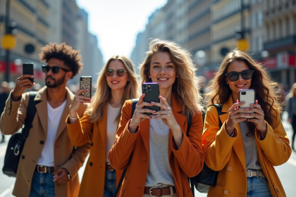 Groupe de jeunes adultes en street style en ville