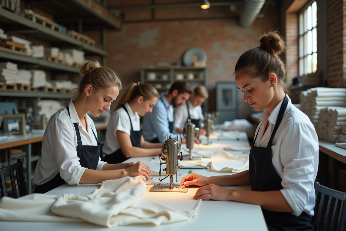 Jeunes tailleurs travaillant dans un atelier de couture