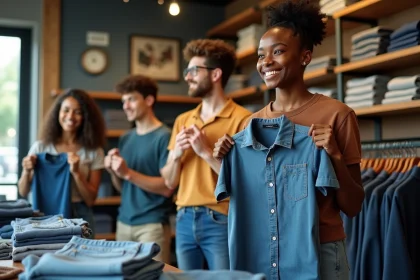 Groupe de jeunes adultes dans une boutique de vêtements moderne