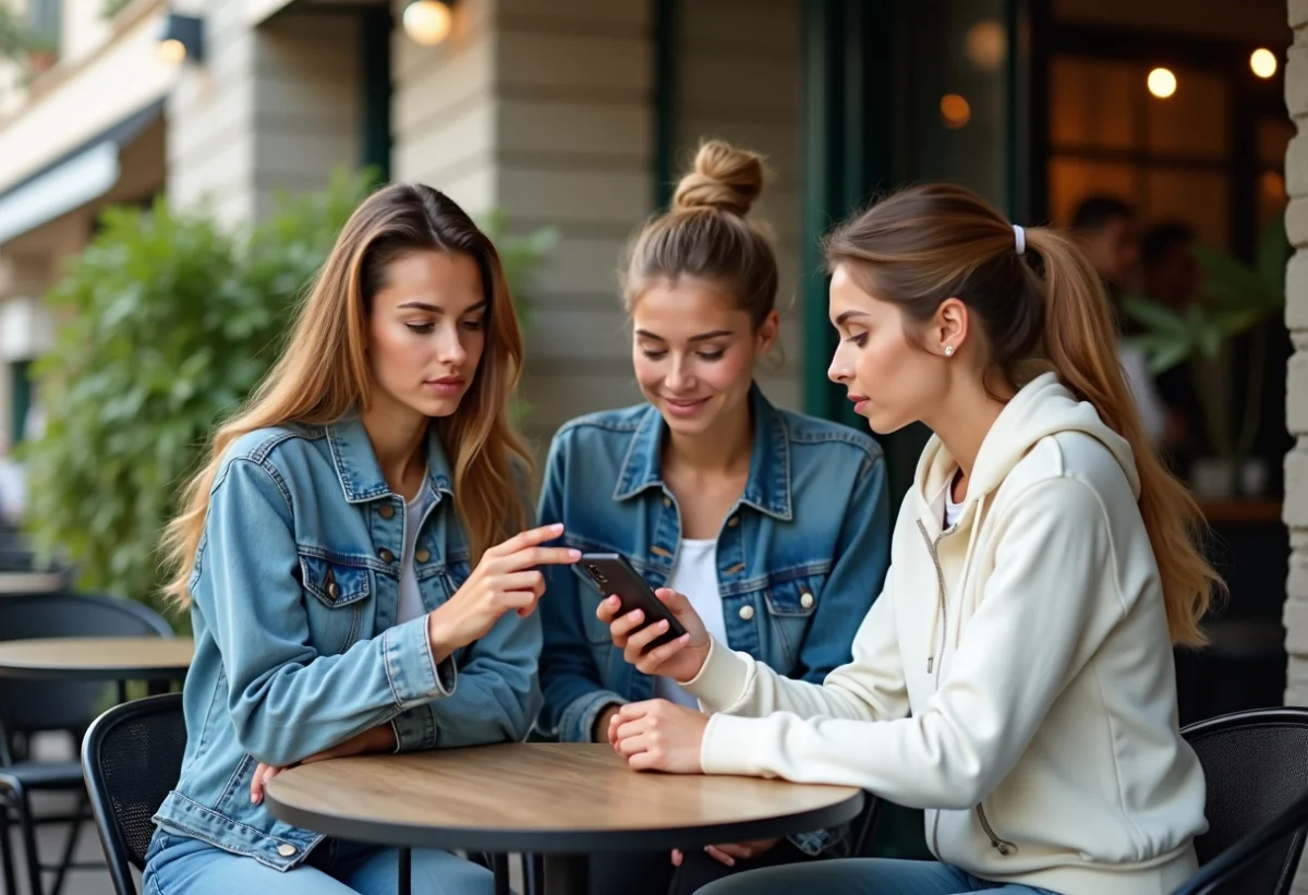 Groupe de joueuses de tennis discutant au café